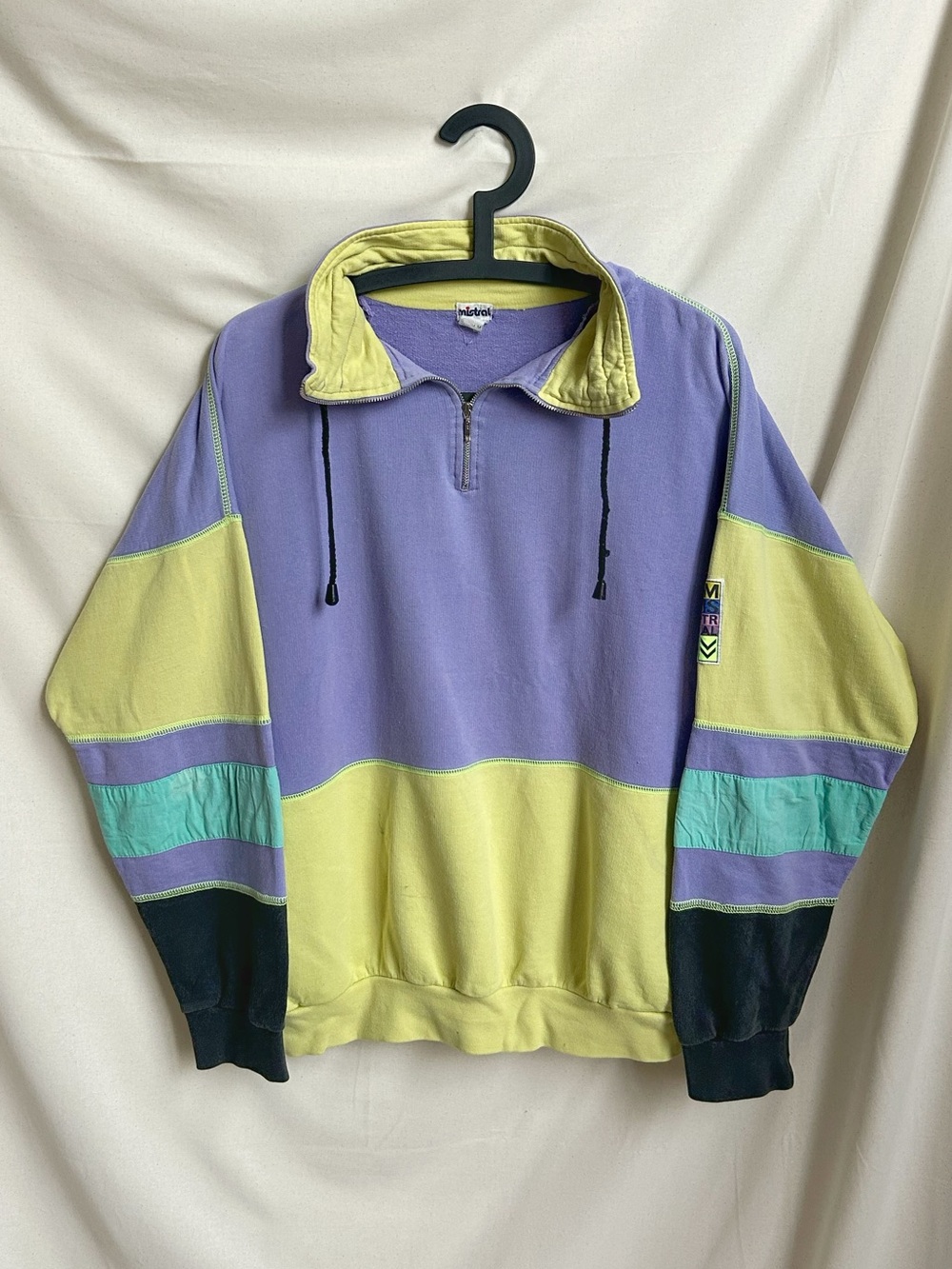 90s Vintage Mistral Quarter Zip Colorblock Sweatshirt Pullover Stripe Surf